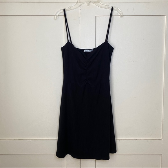 Reformation Ribbed Ruching Tank Black Mini Dress Small - Picture 2 of 7